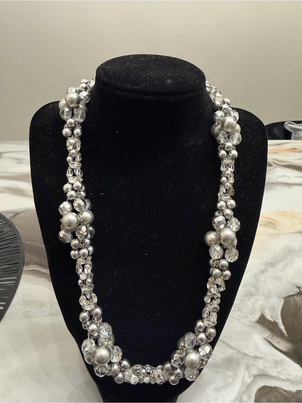 Silver Beaded Cluster Necklace - Women's Fashion Jewelry